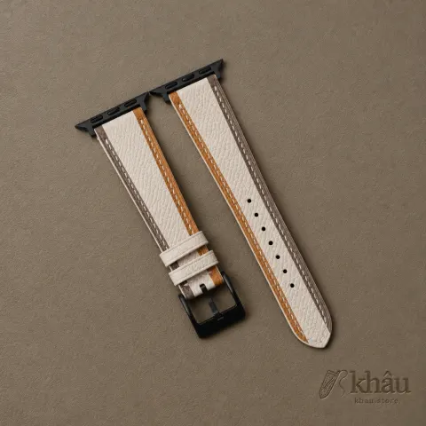 Tricolor Sesame Epsom Leather Apple Watch Band — front view