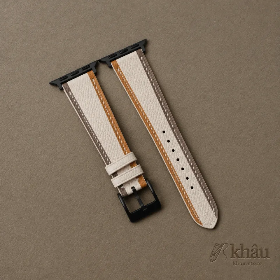 Tricolor Sesame Epsom Leather Apple Watch Band — front view