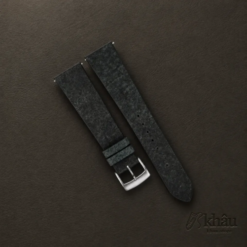 Vintage Aquamarine Blue Habana Leather Watch Strap — front view