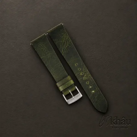 Vintage Olive Waxed Badalassi Carlo Leather Watch Strap — front view
