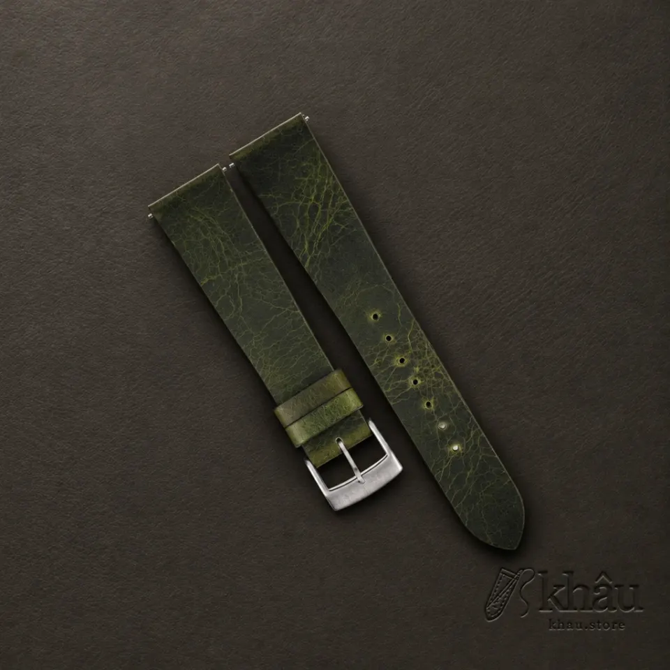 Vintage Olive Waxed Badalassi Carlo Leather Watch Strap — front view