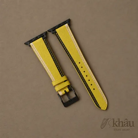 Tricolor Yellow Epsom Leather Apple Watch Band — front view
