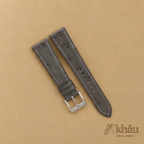 Dark Grey Ostrich leather Watch Strap — front view