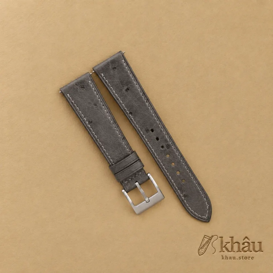 Dark Grey Ostrich leather Watch Strap — front view