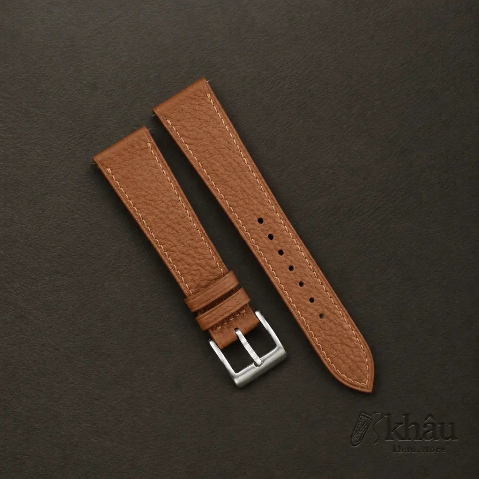 Golden Togo Leather Watch Strap — front view