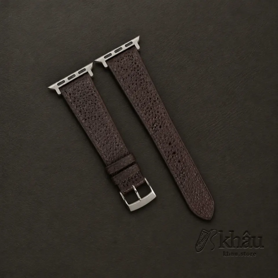 Brown Black Diamond Leather Apple Watch Band — front view