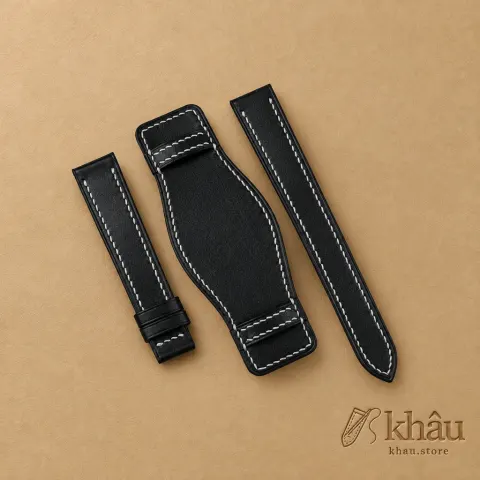 Black Vachetta Leather Bund Strap — front view