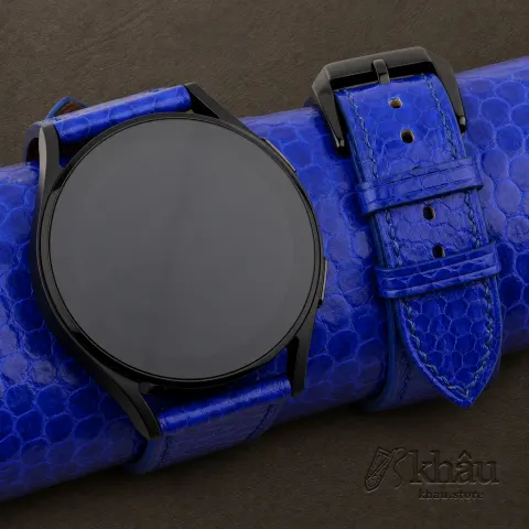 Electric Blue Snake Sea Leather Samsung Watch Band — front view