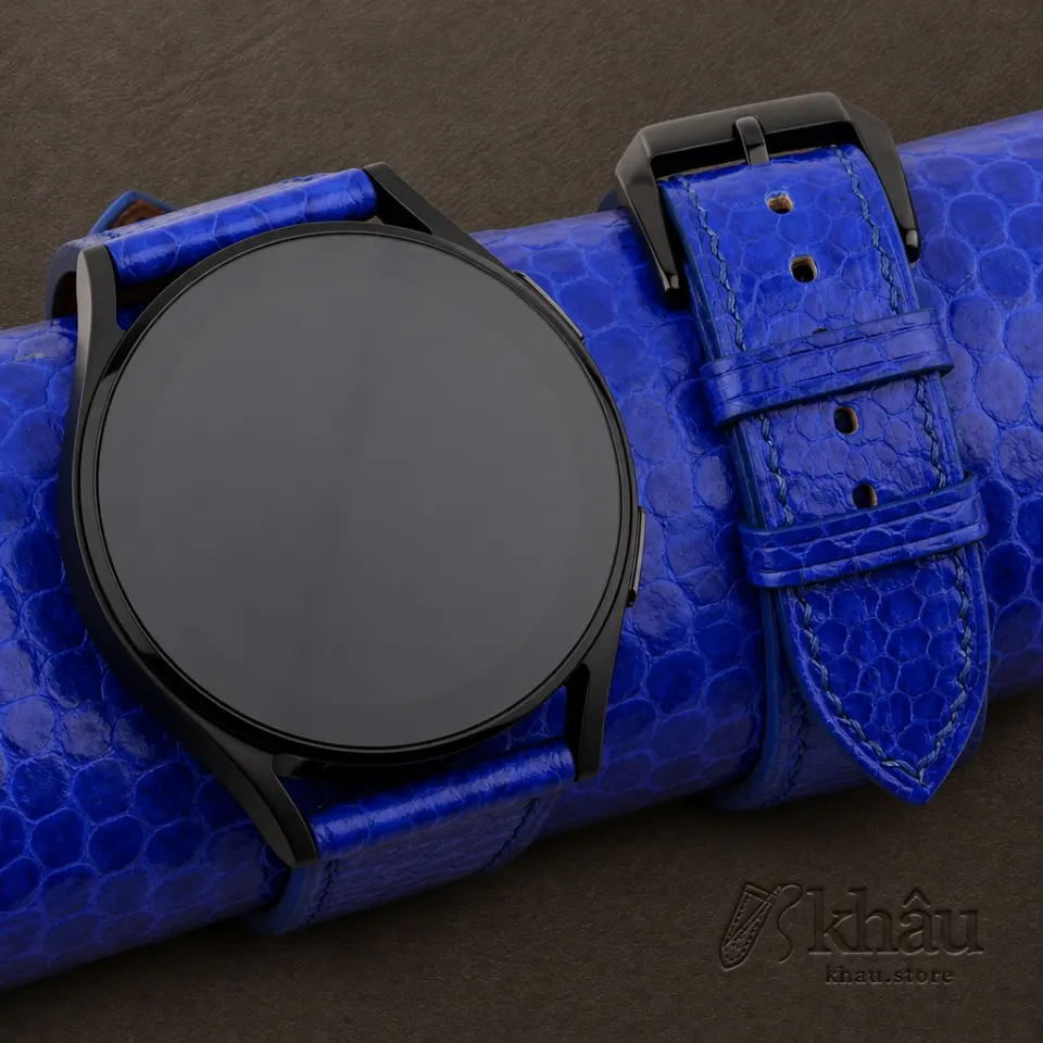 Electric Blue Snake Sea Leather Samsung Watch Band — front view