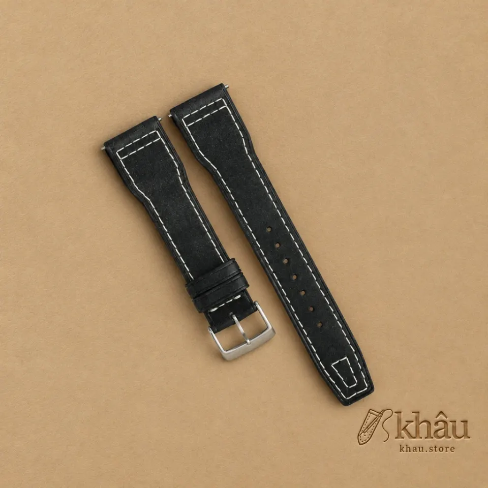 Pilot Black Pueblo Leather Watch Strap — front view