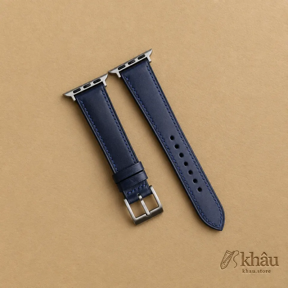 Dark Blue Shell Cordovan Leather Apple Watch Band — front view