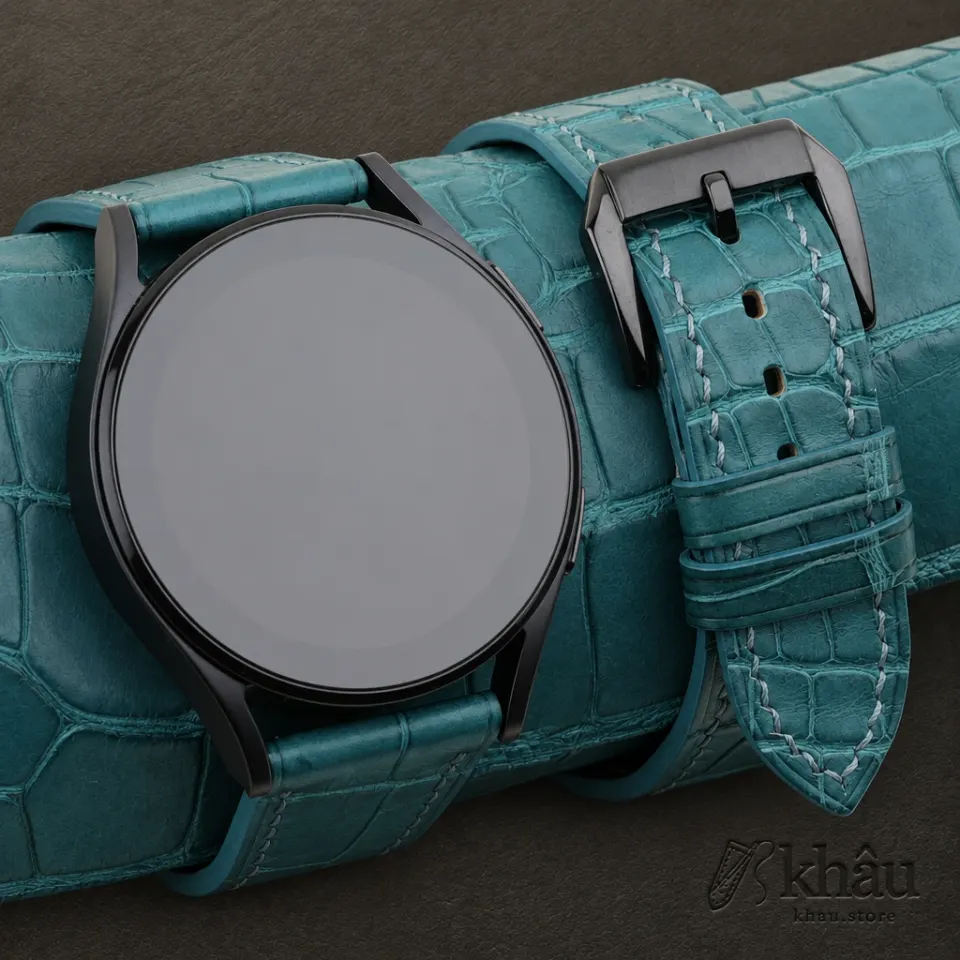 Aqua Green Alligator Leather Samsung Watch Band — front view