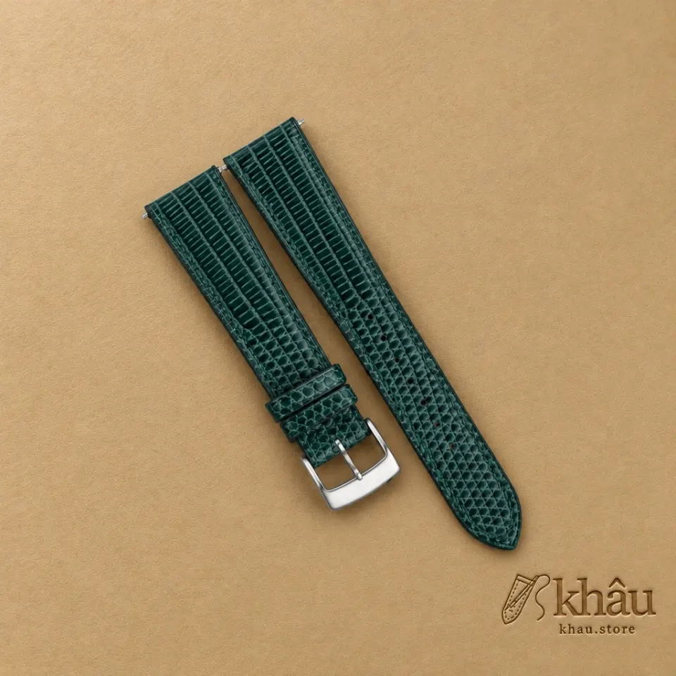 Dark Green Lizard Leather Watch Strap — front view