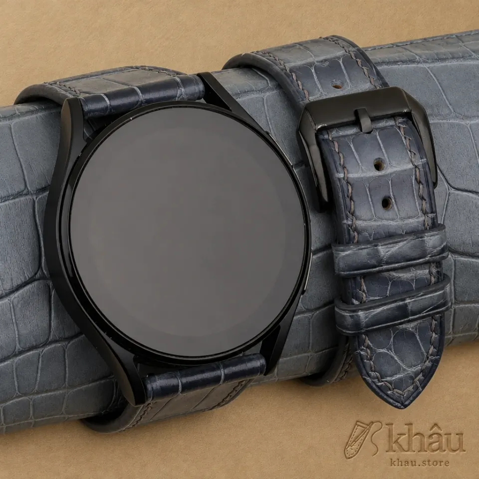 Patina Grey Alligator Leather Samsung Watch Band — front view