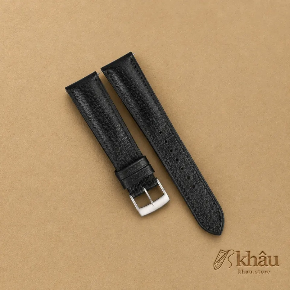 Padded Black Peccary Leather Watch Strap — front view