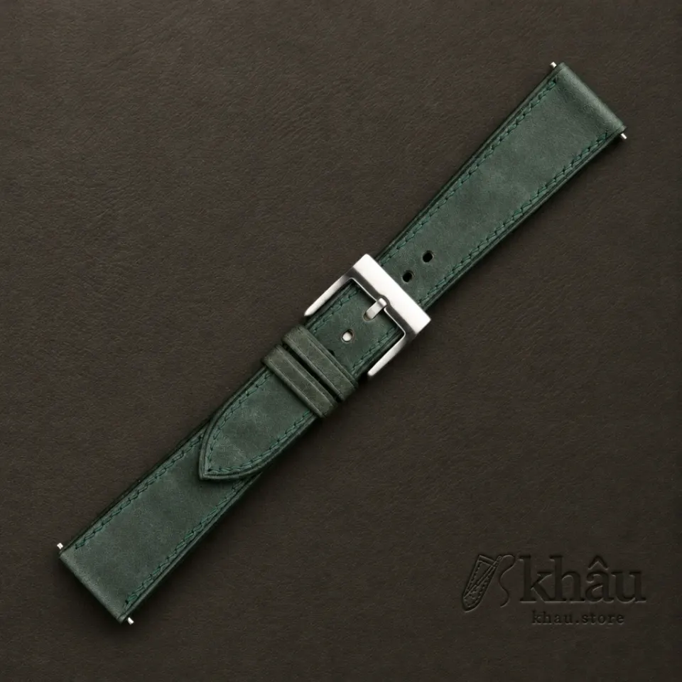 Green Maya Vegetable Tanned Calfskin Leather Watch Strap — additional view