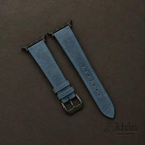 Jean Blue Suede Leather Apple Watch Band — front view
