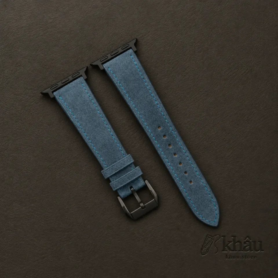 Jean Blue Suede Leather Apple Watch Band — front view