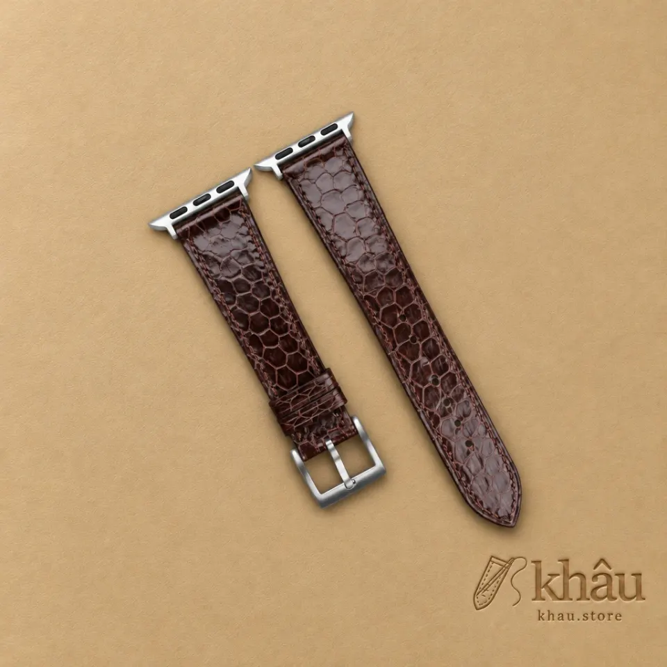 Dark Brown Snake Sea Leather Apple Watch Band — front view