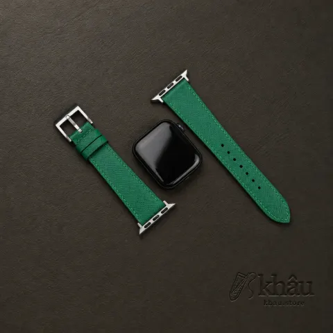 Green Saffiano Leather Apple Watch Band — additional view