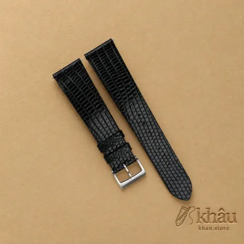 Vintage Black Lizard Leather Watch Strap — front view