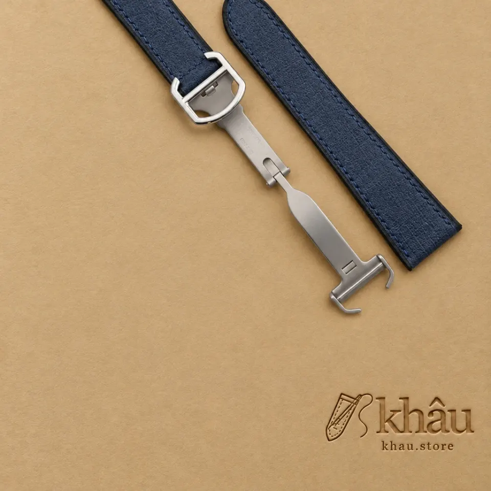 Navy Babele Leather Single Folding Watch Strap — additional view