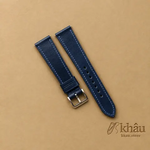Dark Blue Shell Cordovan Leather Watch Strap — front view