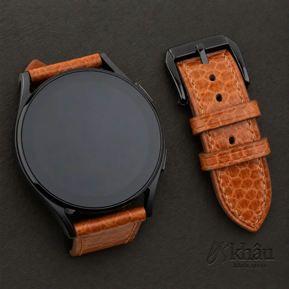 Cognac Snake Sea Leather Samsung Watch Band — front view