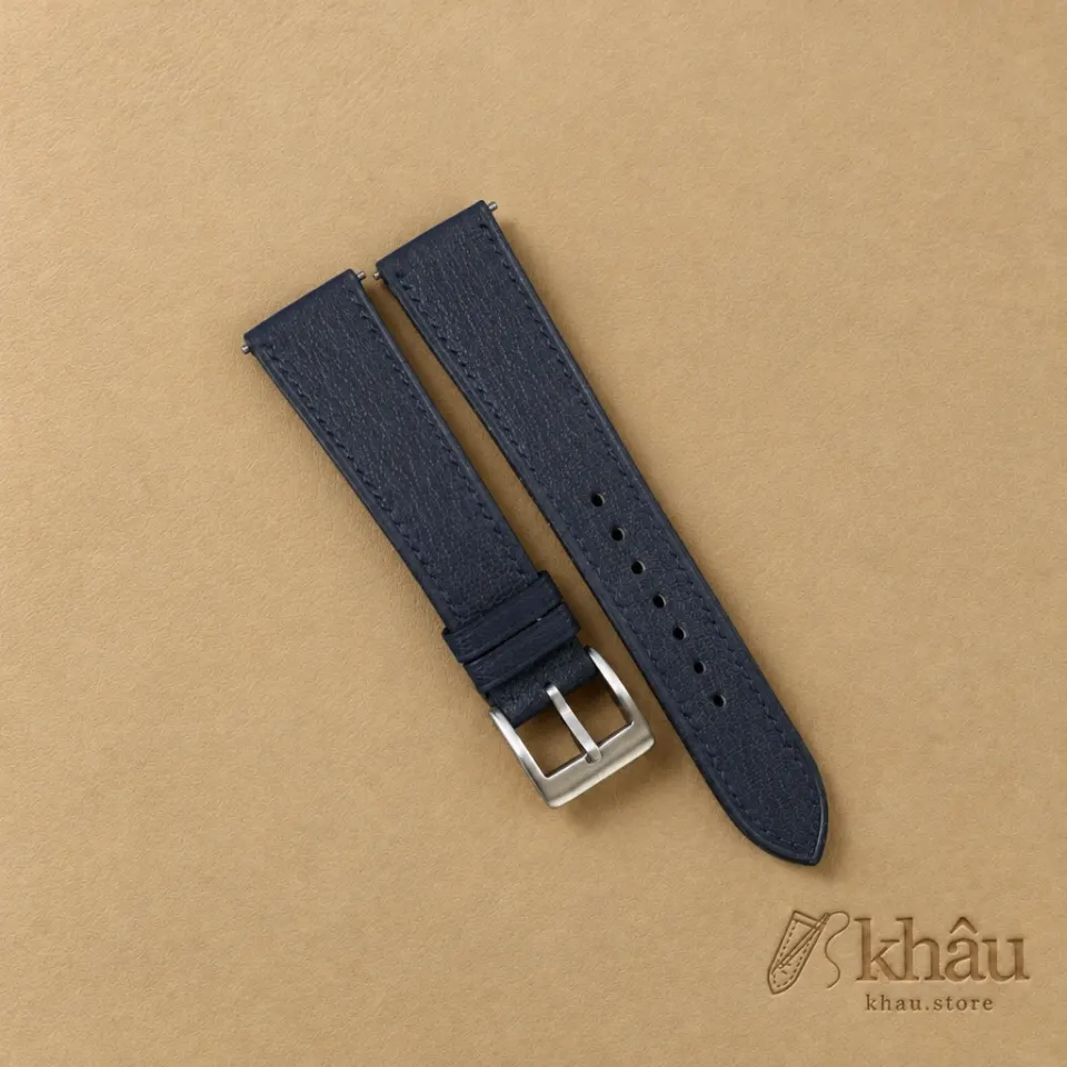 Navy Alran Chevre Leather Watch Strap — front view
