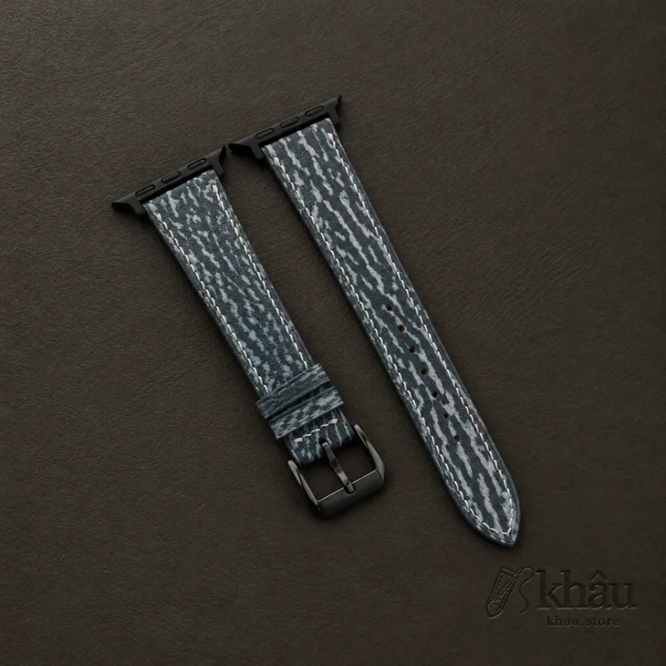 Jean Blue Shark Leather Apple Watch Band — front view