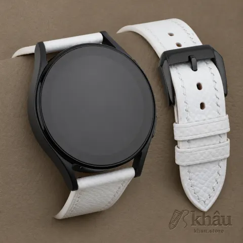 White Epsom Leather Samsung Watch Band — front view