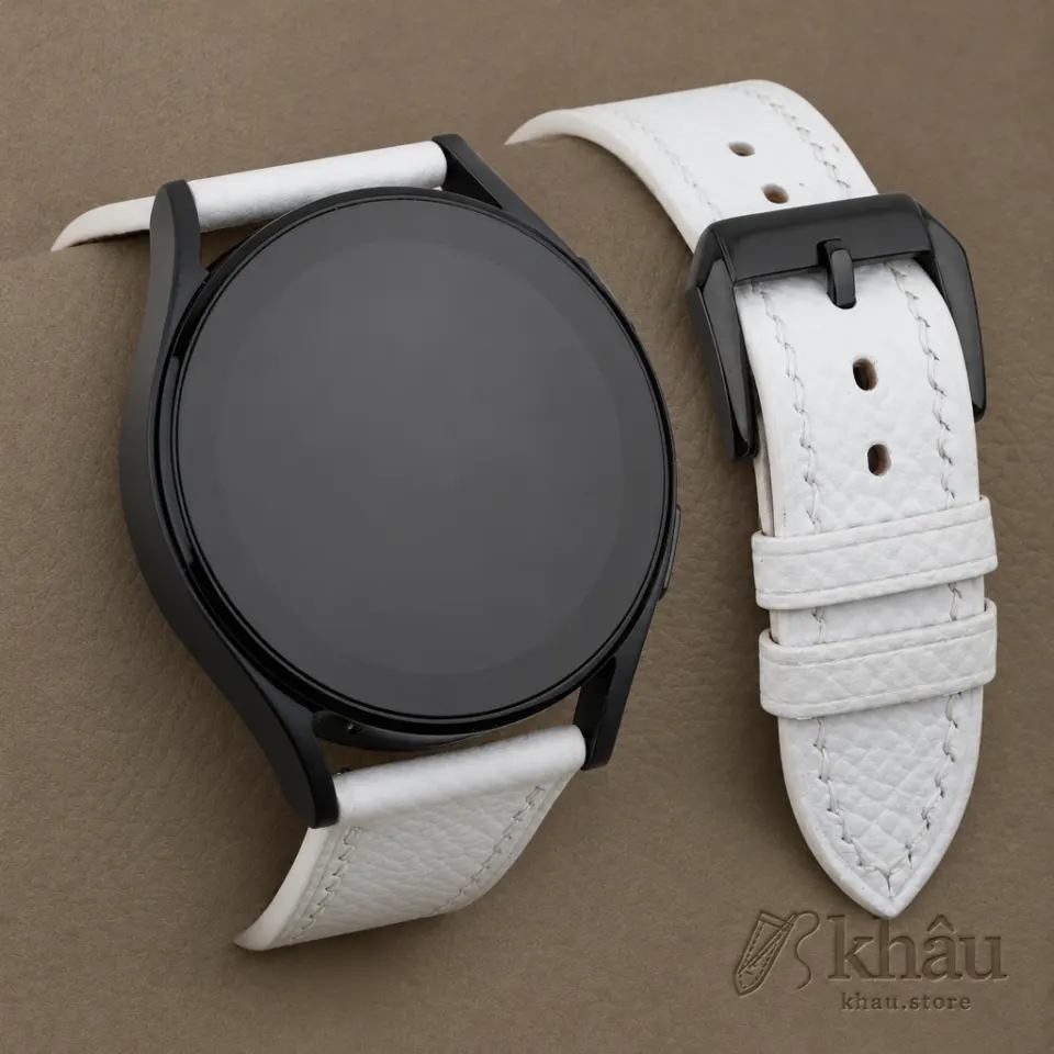 White Epsom Leather Samsung Watch Band — front view