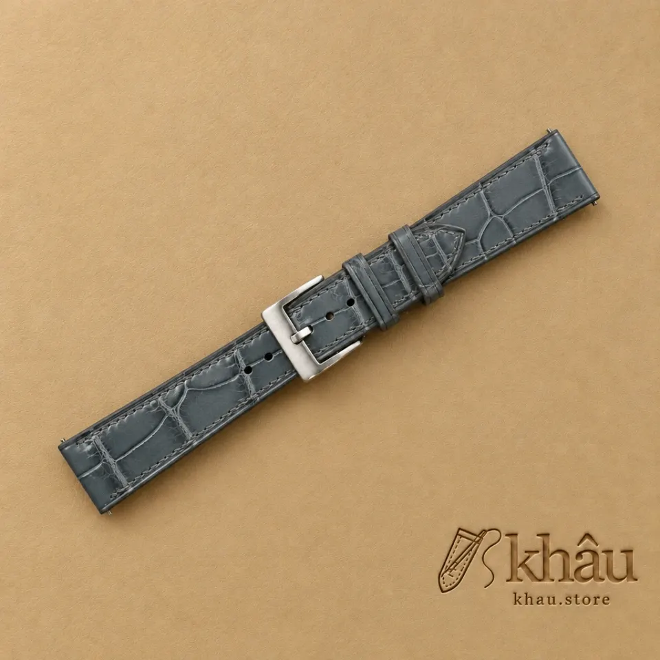 Stone Grey Alligator Leather Watch Strap — additional view