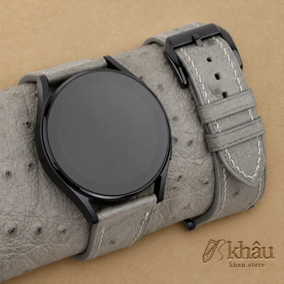 Grey Ostrich Leather Samsung Watch Band — front view
