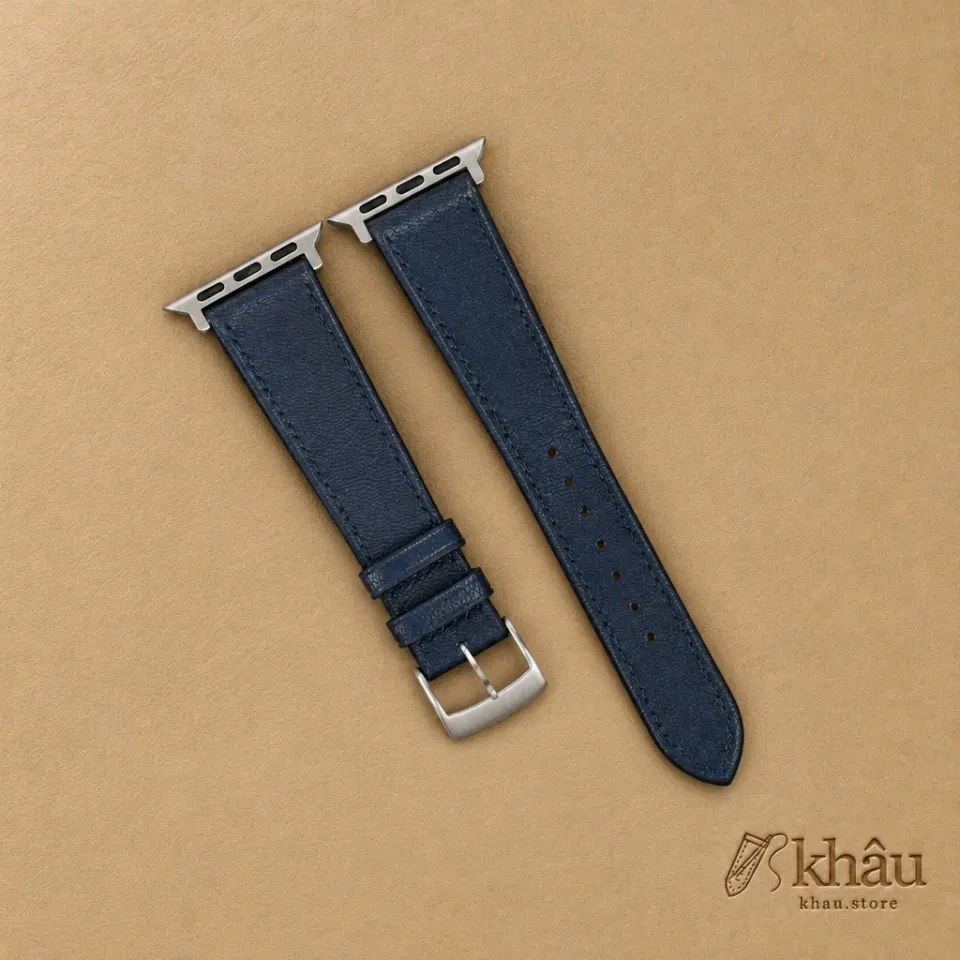 Navy Alran Fat Nat Chevre Goat Leather Apple Watch Band — front view