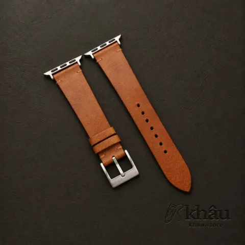 Vintage Golden Vachetta Leather Side-Stitch Apple Watch Band — front view