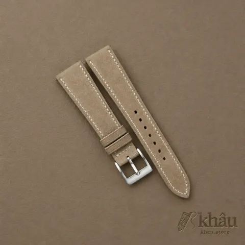 Dark Beige Nubuck Leather Watch Strap — front view