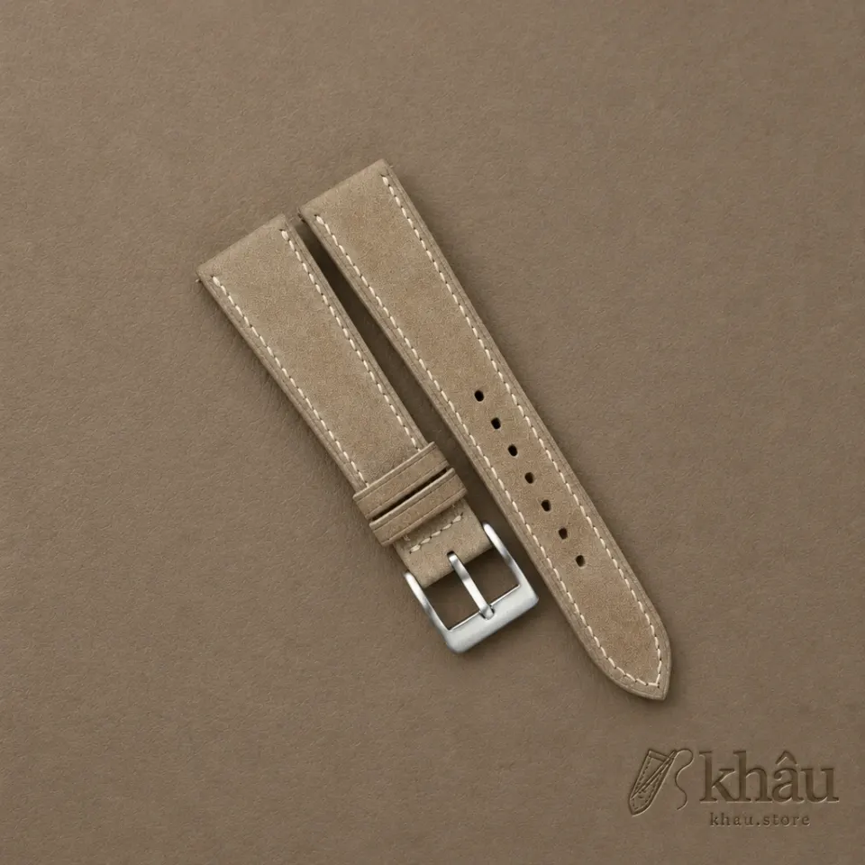 Dark Beige Nubuck Leather Watch Strap — front view
