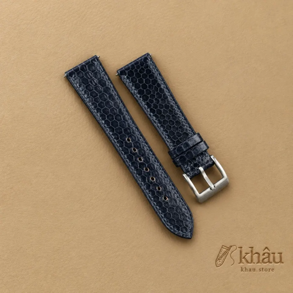 Navy Snake Sea Leather Watch Strap — front view