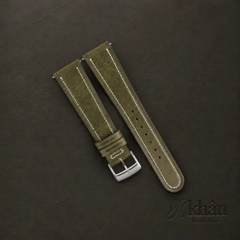 40’s Vintage Dark Olive Pueblo Leather Watch Strap — front view
