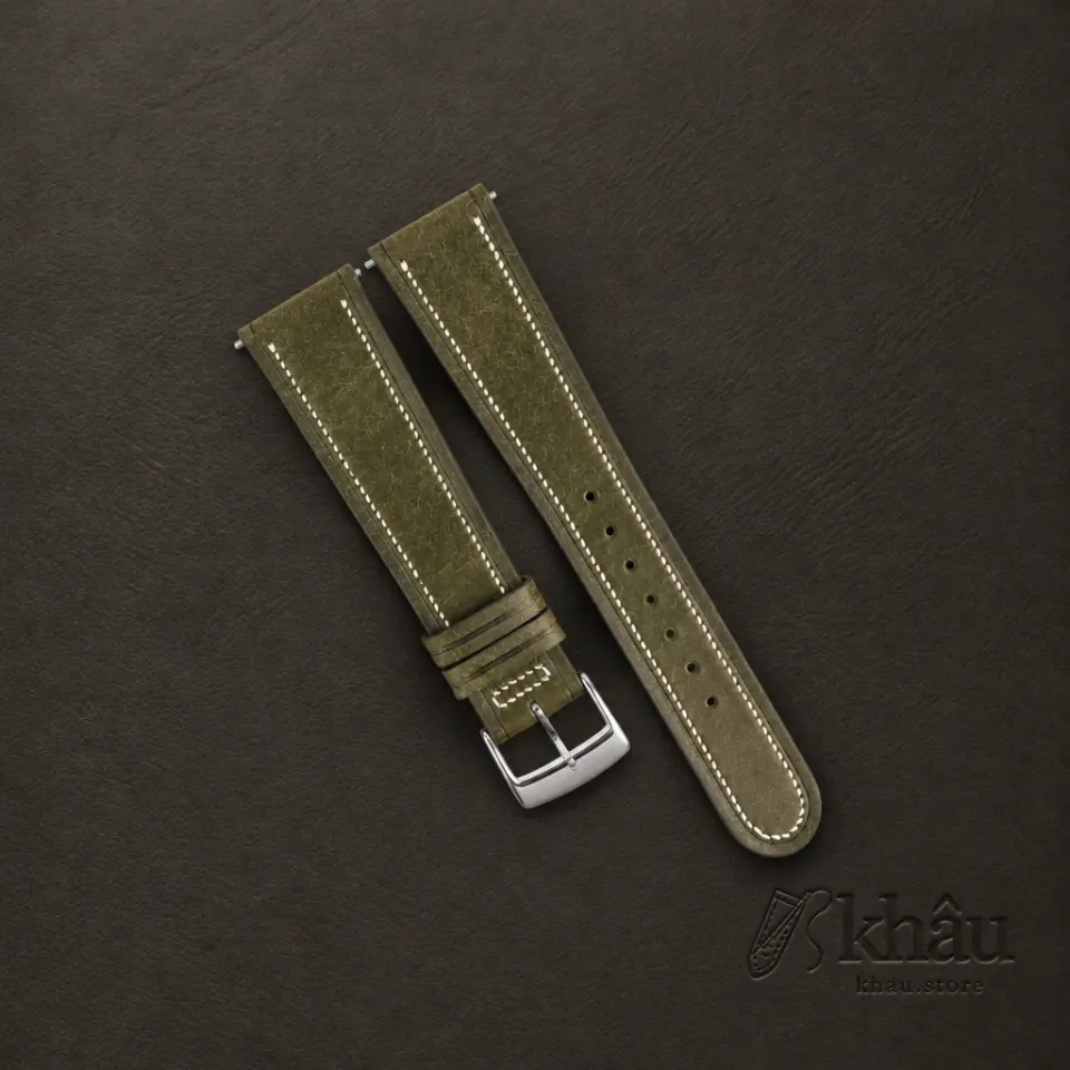 40’s Vintage Dark Olive Pueblo Leather Watch Strap — front view