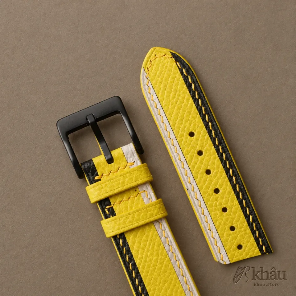 Tricolor Yellow Epsom Leather Watch Strap — detail view