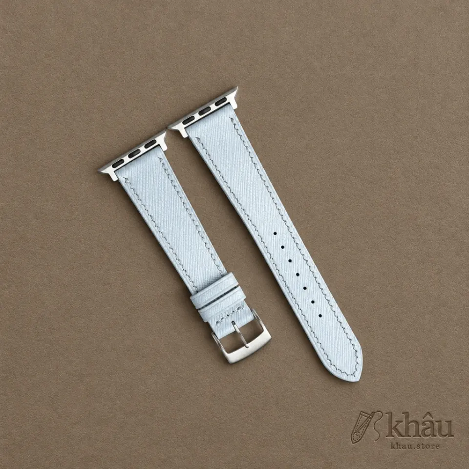Light Blue Saffiano Leather Apple Watch Band — front view