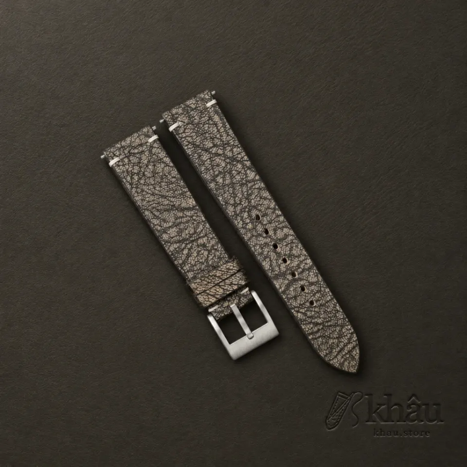 Vintage Brown Alran Fat Nat Chevre Goat Leather Side-Stitch Watch Strap — front view