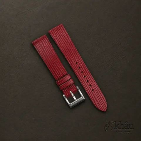 Red Calfskin Watch Strap – Waves Texture — front view