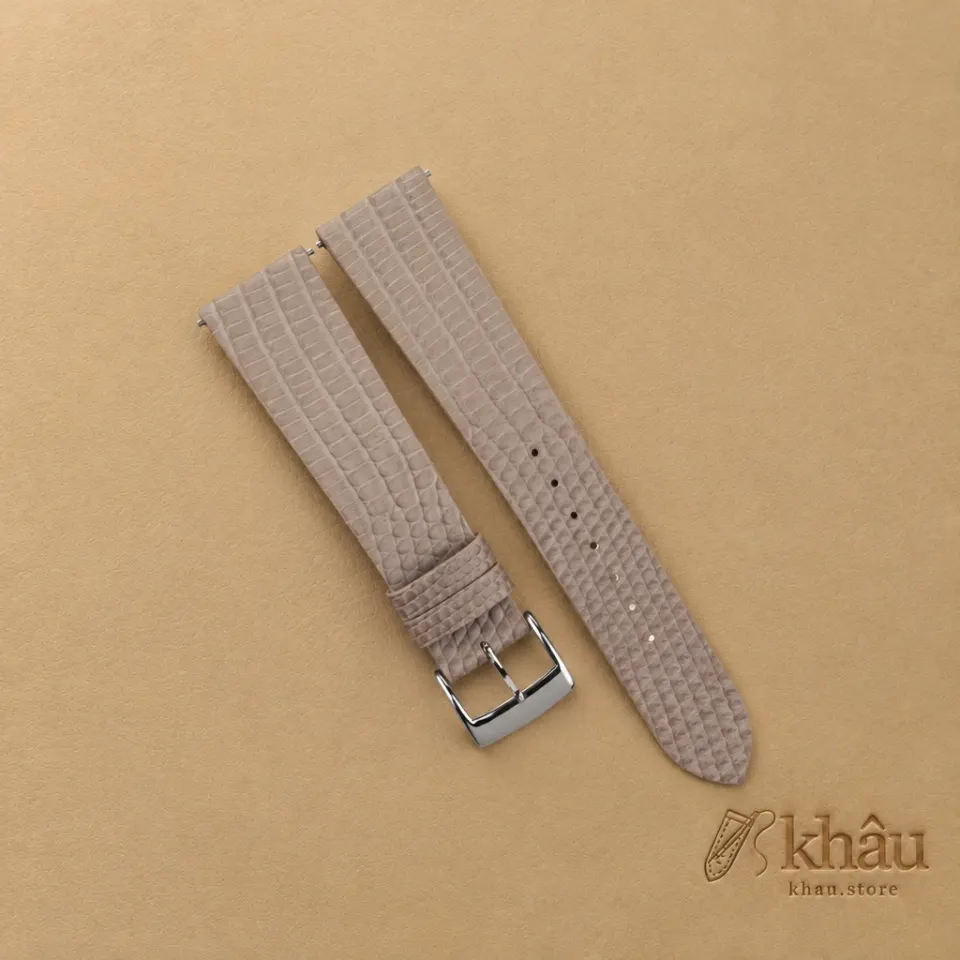 Vintage Light Grey Lizard Leather Watch Strap — front view