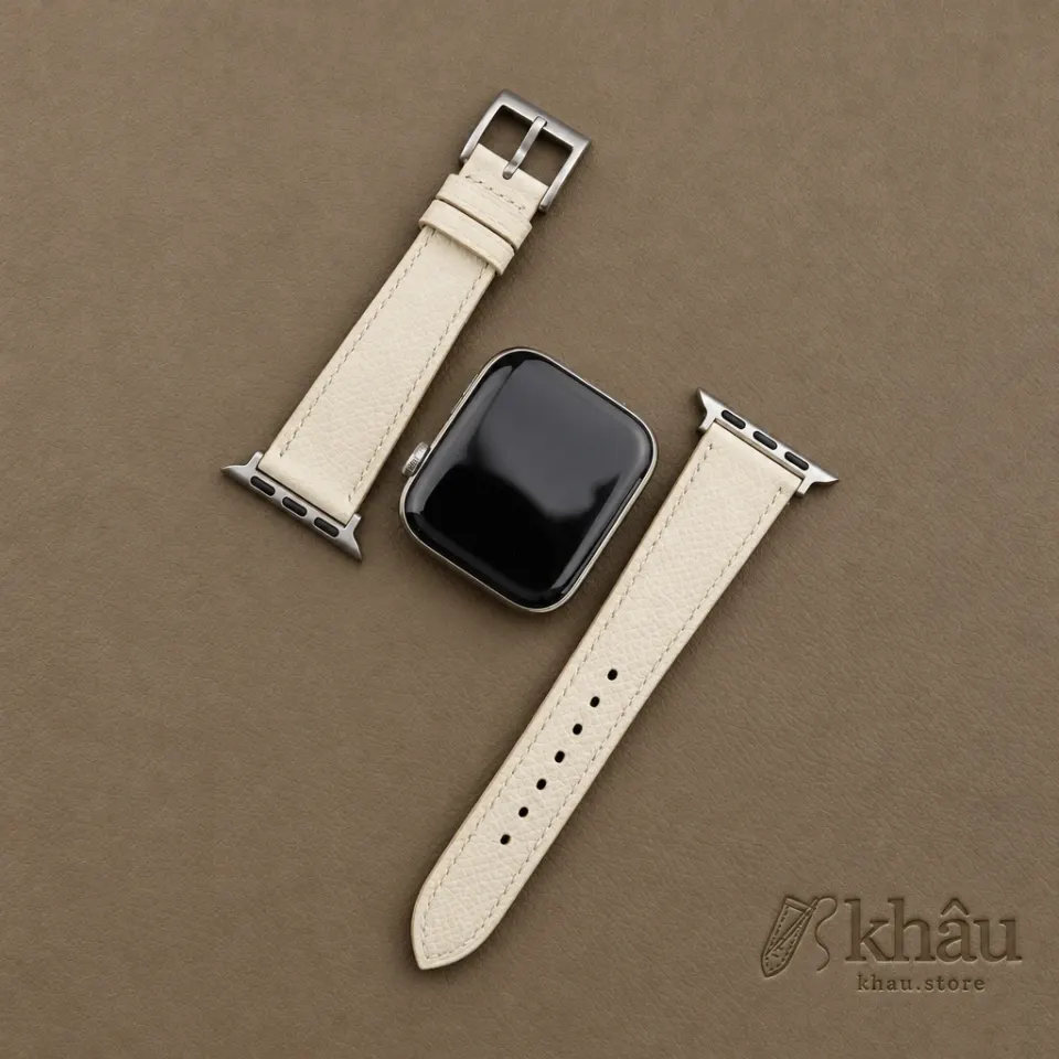 Snow Epsom Calf Leather Apple Watch Band — additional view