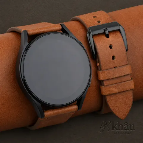 Golden Brown Smooth Calf Leather Samsung Watch Band — front view