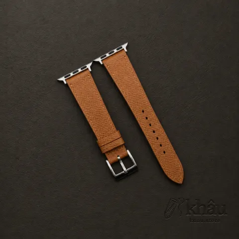 Brown Epsom Calf Leather Apple Watch Band — front view