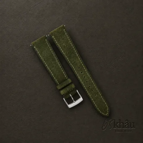 Dark Olive Pueblo Badalassi Carlo Leather Watch Strap — front view